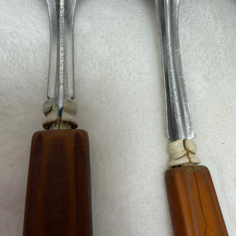 Vintage Butterscotch Handle Utensil Set 3pc Stainless USA Mid Century Modern MCM